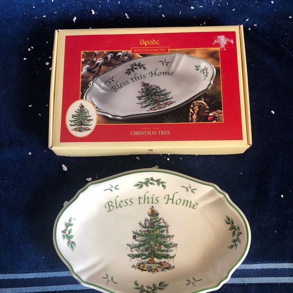 SPODE Christmas Tree “Bless This Home” Tray NIB Oval Serving Plate 11" x 7" - Picture 2 of 8